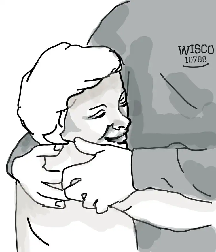 Illustration of child hugging incarcerated parent