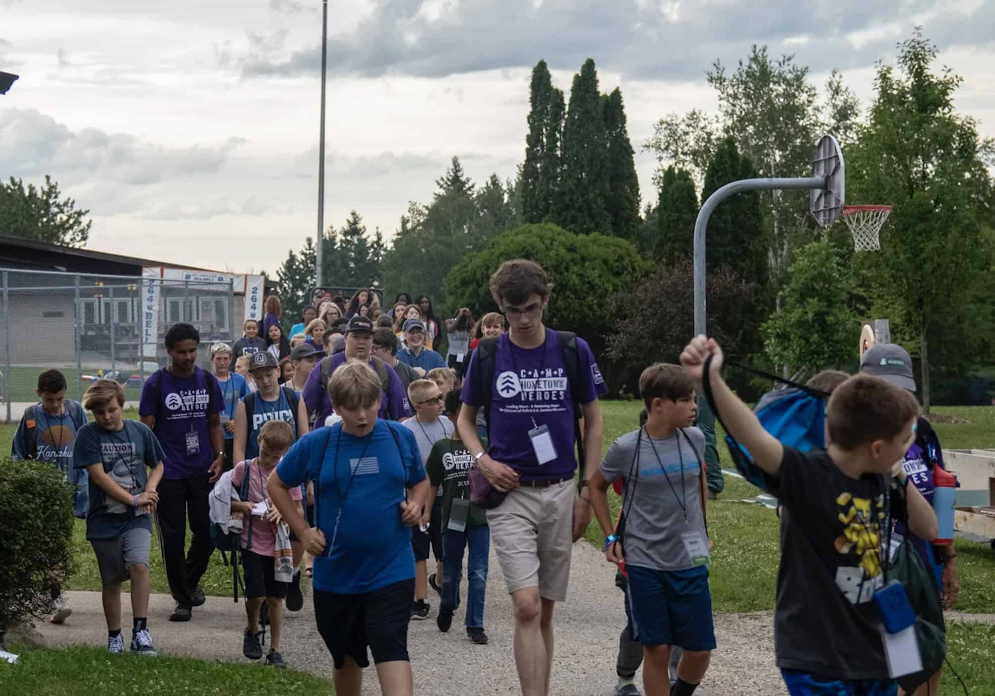 A group of campers walking on a path